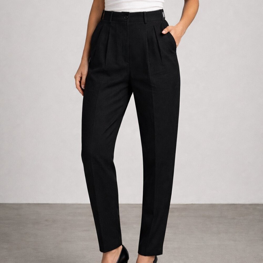 J.CREW VTG Tapered-Leg High Waist 100% Wool Black Pants Womens 8 NWT Made in USA